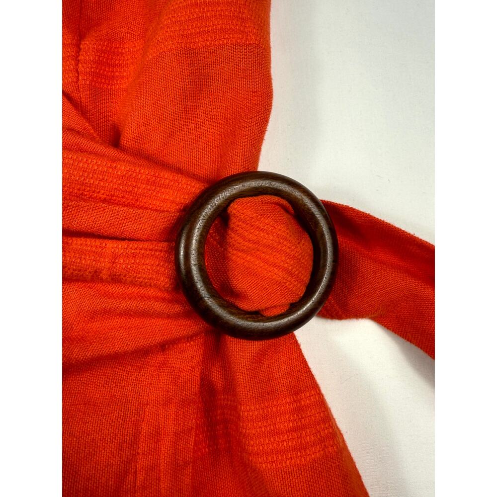 Free People Size 4 Some Nights Mini Wrap Dress Orange Linen Cotton Blend party - Picture 7 of 11